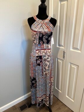 Enfocus Studio Paisley Patchwork Halter Maxi Dress - Blue, Navy, Rust